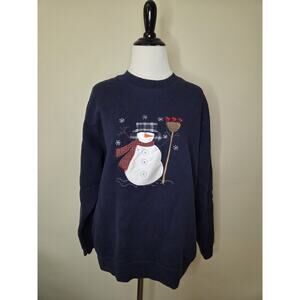 Vintage Orvis Ugly Christmas Sweatshirt Snowman Blue Unisex Size L Holiday